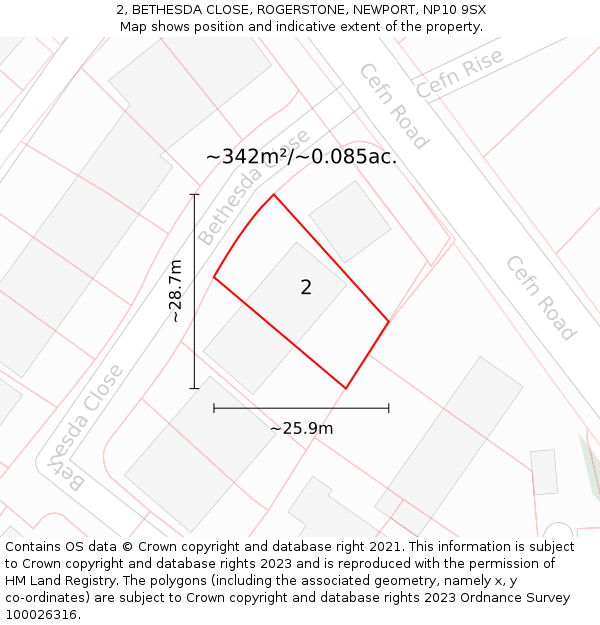 2, BETHESDA CLOSE, ROGERSTONE, NEWPORT, NP10 9SX: Plot and title map