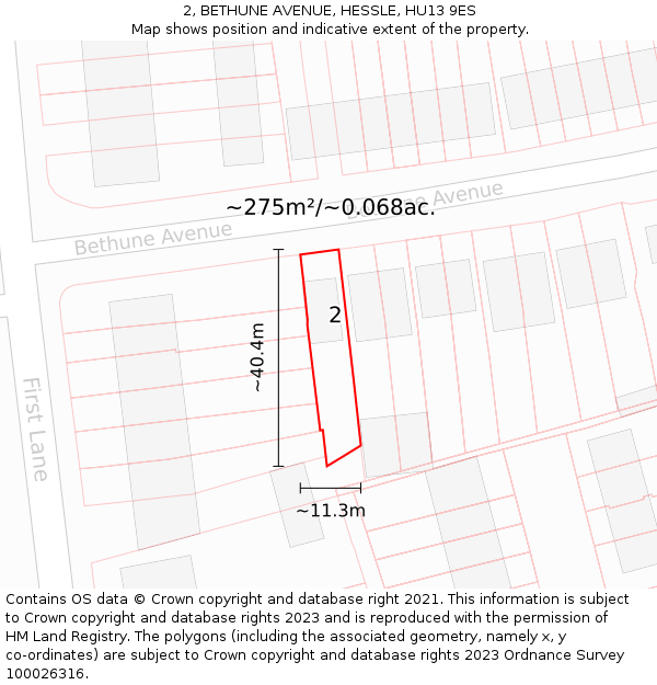 2, BETHUNE AVENUE, HESSLE, HU13 9ES: Plot and title map