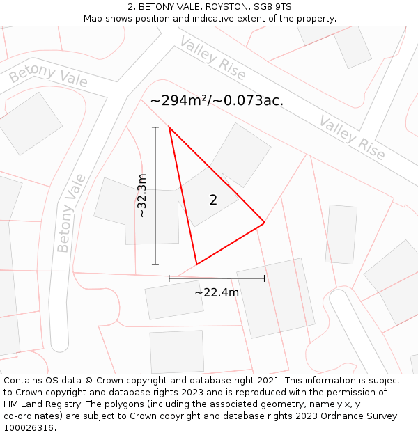2, BETONY VALE, ROYSTON, SG8 9TS: Plot and title map