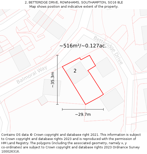 2, BETTERIDGE DRIVE, ROWNHAMS, SOUTHAMPTON, SO16 8LE: Plot and title map