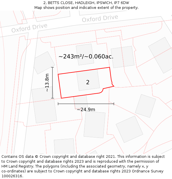2, BETTS CLOSE, HADLEIGH, IPSWICH, IP7 6DW: Plot and title map