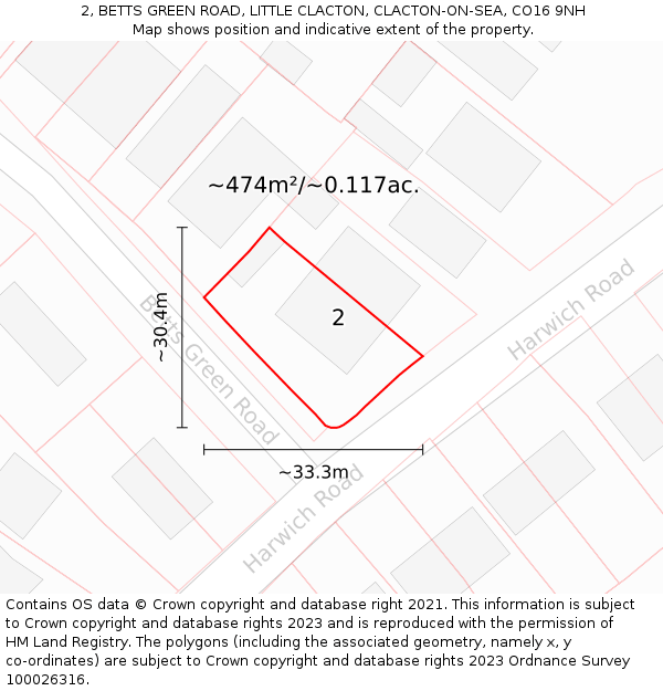 2, BETTS GREEN ROAD, LITTLE CLACTON, CLACTON-ON-SEA, CO16 9NH: Plot and title map