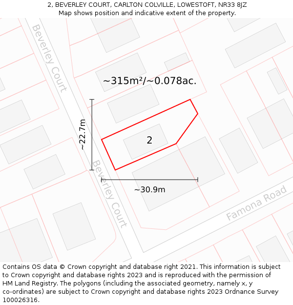 2, BEVERLEY COURT, CARLTON COLVILLE, LOWESTOFT, NR33 8JZ: Plot and title map