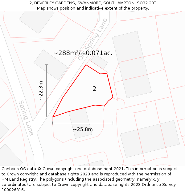 2, BEVERLEY GARDENS, SWANMORE, SOUTHAMPTON, SO32 2RT: Plot and title map