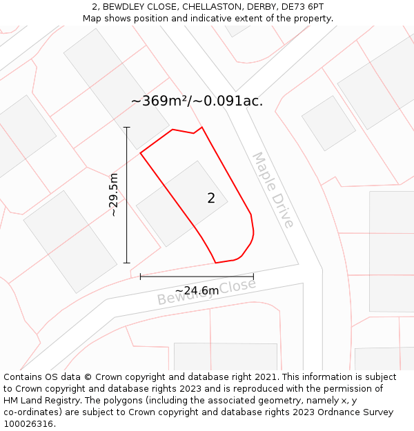 2, BEWDLEY CLOSE, CHELLASTON, DERBY, DE73 6PT: Plot and title map