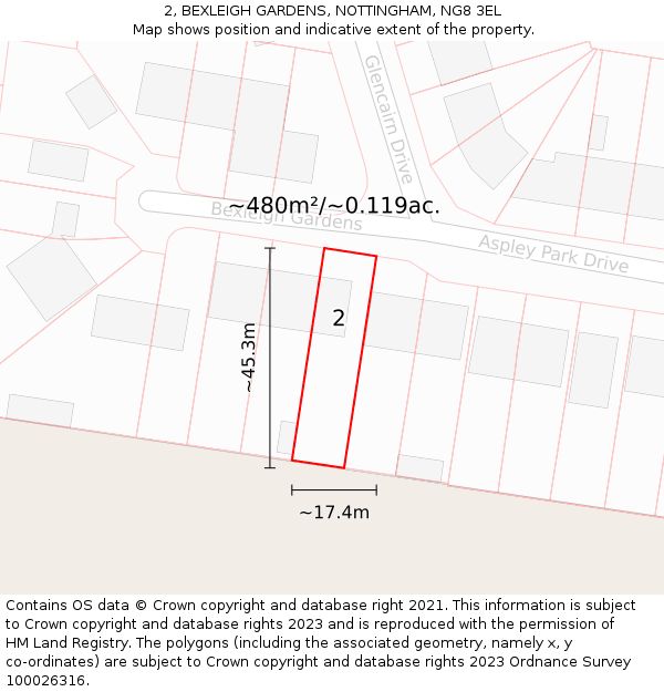 2, BEXLEIGH GARDENS, NOTTINGHAM, NG8 3EL: Plot and title map