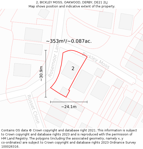 2, BICKLEY MOSS, OAKWOOD, DERBY, DE21 2LJ: Plot and title map