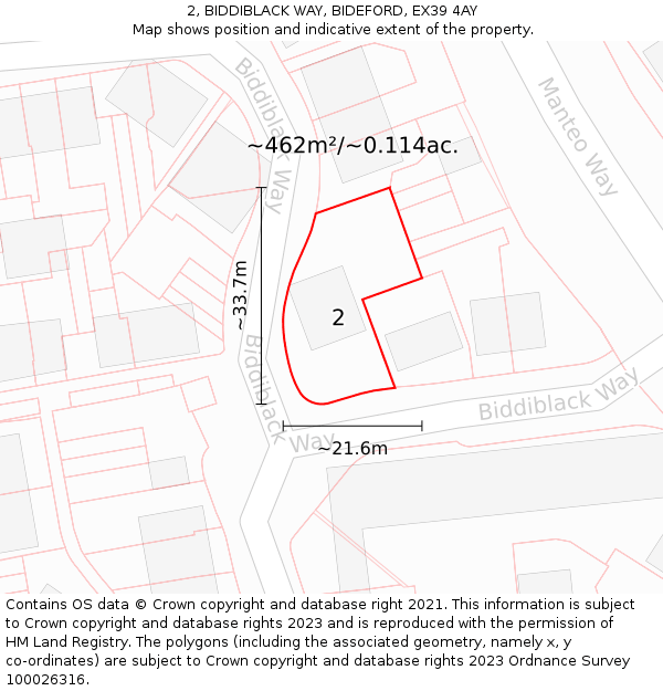 2, BIDDIBLACK WAY, BIDEFORD, EX39 4AY: Plot and title map