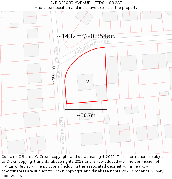 2, BIDEFORD AVENUE, LEEDS, LS8 2AE: Plot and title map