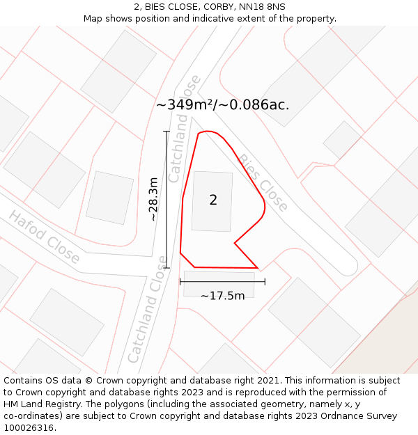 2, BIES CLOSE, CORBY, NN18 8NS: Plot and title map