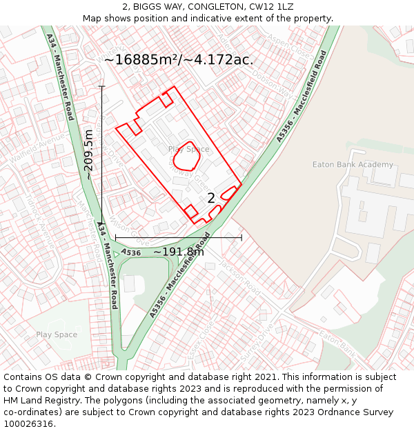 2, BIGGS WAY, CONGLETON, CW12 1LZ: Plot and title map