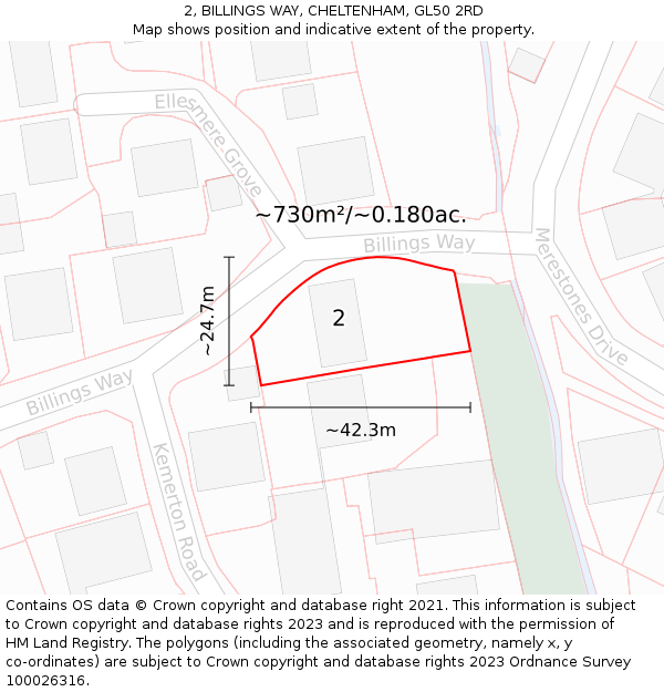 2, BILLINGS WAY, CHELTENHAM, GL50 2RD: Plot and title map