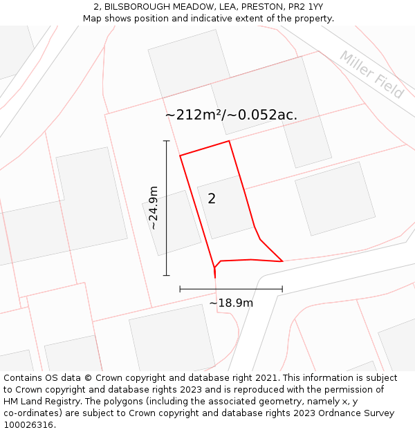2, BILSBOROUGH MEADOW, LEA, PRESTON, PR2 1YY: Plot and title map