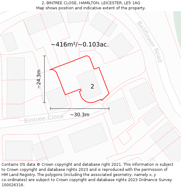 2, BINTREE CLOSE, HAMILTON, LEICESTER, LE5 1AG: Plot and title map