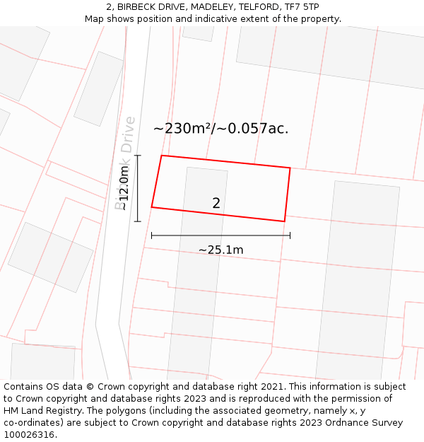 2, BIRBECK DRIVE, MADELEY, TELFORD, TF7 5TP: Plot and title map