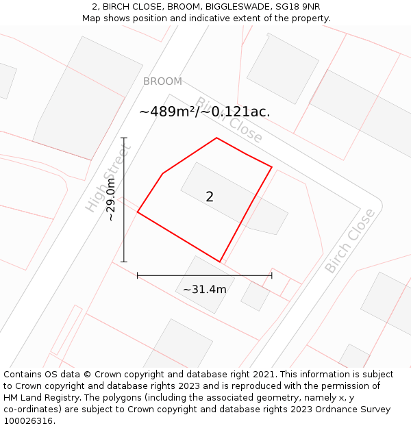 2, BIRCH CLOSE, BROOM, BIGGLESWADE, SG18 9NR: Plot and title map