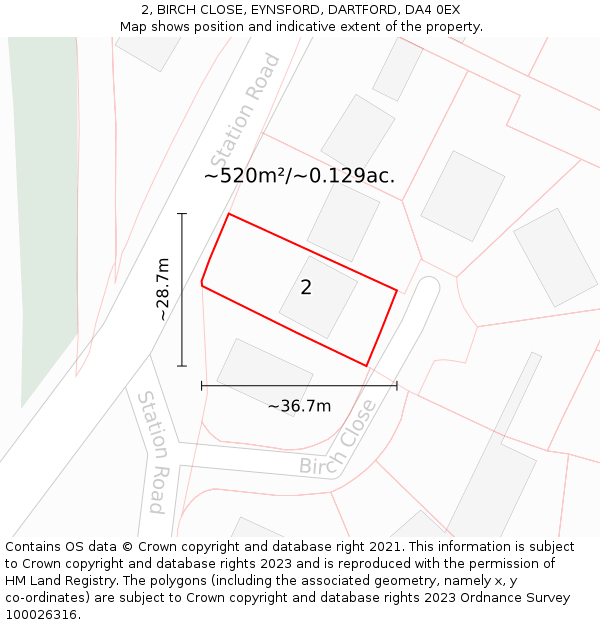 2, BIRCH CLOSE, EYNSFORD, DARTFORD, DA4 0EX: Plot and title map