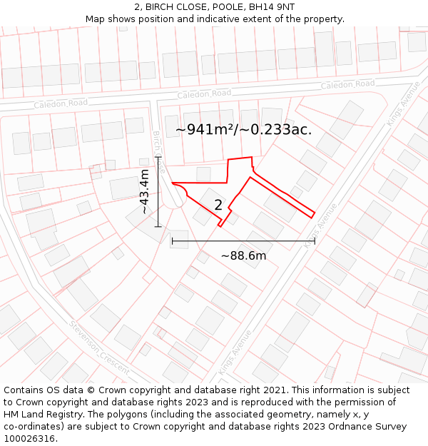 2, BIRCH CLOSE, POOLE, BH14 9NT: Plot and title map