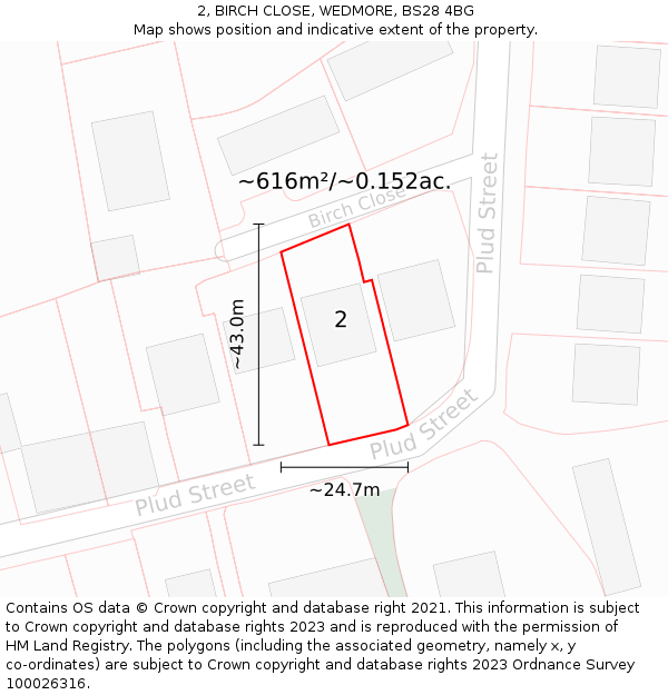2, BIRCH CLOSE, WEDMORE, BS28 4BG: Plot and title map