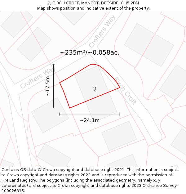 2, BIRCH CROFT, MANCOT, DEESIDE, CH5 2BN: Plot and title map