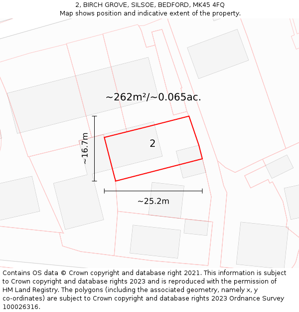 2, BIRCH GROVE, SILSOE, BEDFORD, MK45 4FQ: Plot and title map