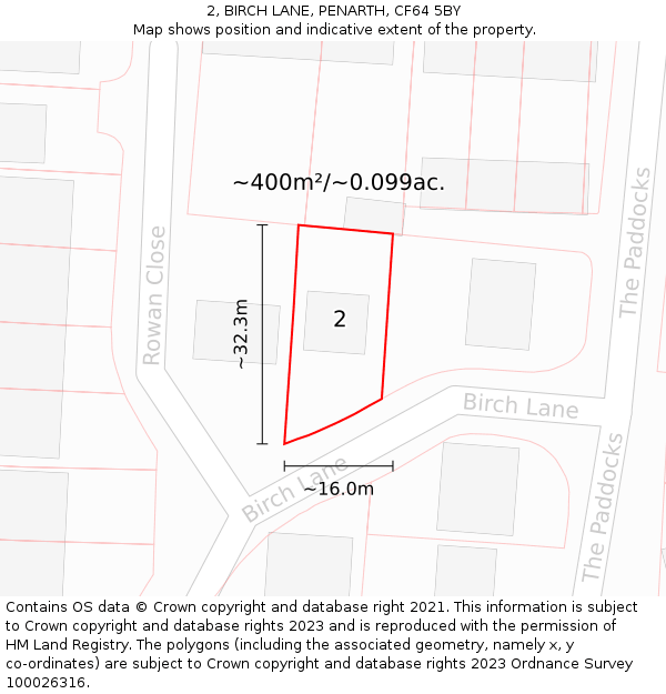 2, BIRCH LANE, PENARTH, CF64 5BY: Plot and title map