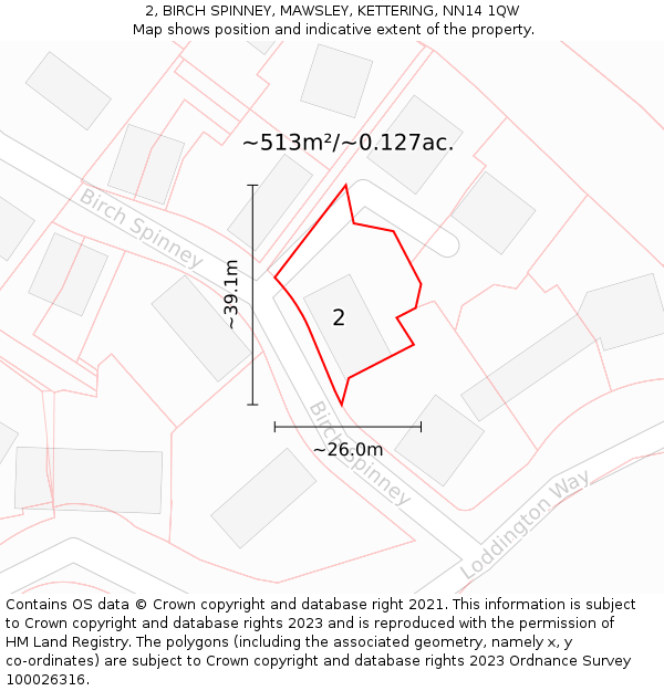 2, BIRCH SPINNEY, MAWSLEY, KETTERING, NN14 1QW: Plot and title map