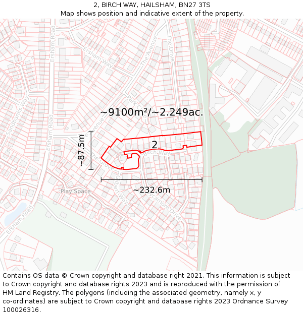 2, BIRCH WAY, HAILSHAM, BN27 3TS: Plot and title map