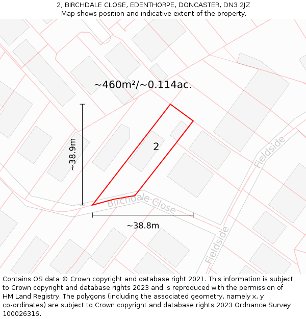 2, BIRCHDALE CLOSE, EDENTHORPE, DONCASTER, DN3 2JZ: Plot and title map