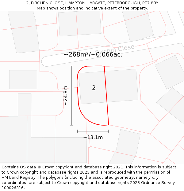 2, BIRCHEN CLOSE, HAMPTON HARGATE, PETERBOROUGH, PE7 8BY: Plot and title map