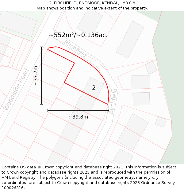 2, BIRCHFIELD, ENDMOOR, KENDAL, LA8 0JA: Plot and title map