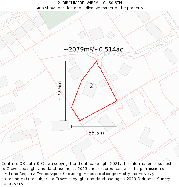 2, BIRCHMERE, WIRRAL, CH60 6TN: Plot and title map