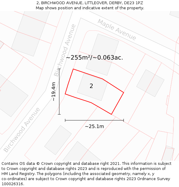 2, BIRCHWOOD AVENUE, LITTLEOVER, DERBY, DE23 1PZ: Plot and title map