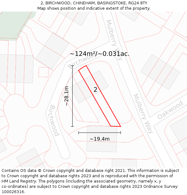 2, BIRCHWOOD, CHINEHAM, BASINGSTOKE, RG24 8TY: Plot and title map