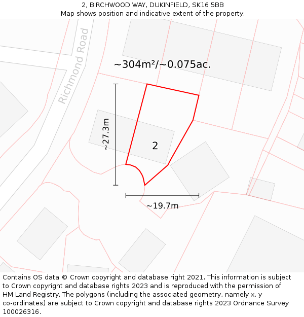 2, BIRCHWOOD WAY, DUKINFIELD, SK16 5BB: Plot and title map