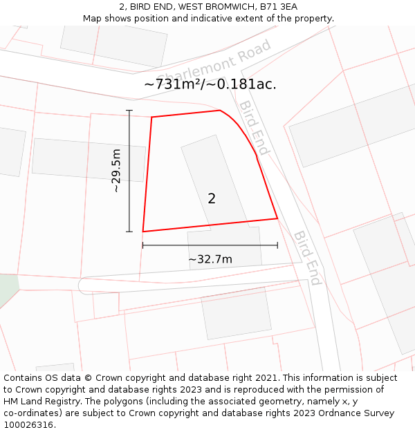 2, BIRD END, WEST BROMWICH, B71 3EA: Plot and title map