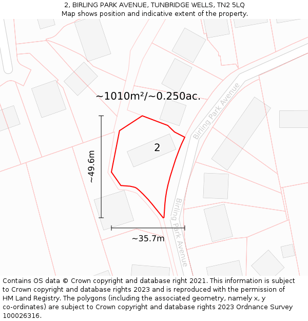 2, BIRLING PARK AVENUE, TUNBRIDGE WELLS, TN2 5LQ: Plot and title map