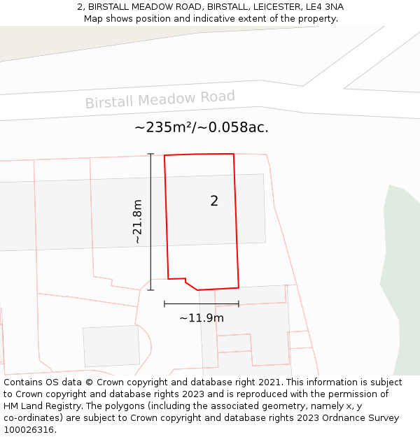2, BIRSTALL MEADOW ROAD, BIRSTALL, LEICESTER, LE4 3NA: Plot and title map
