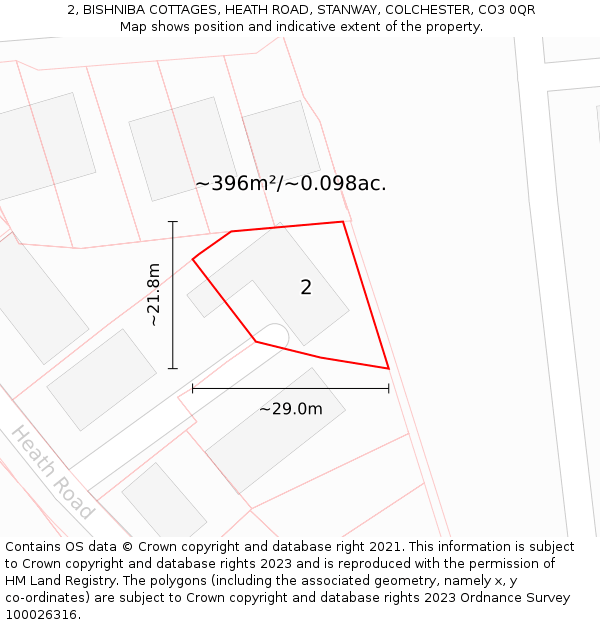 2, BISHNIBA COTTAGES, HEATH ROAD, STANWAY, COLCHESTER, CO3 0QR: Plot and title map