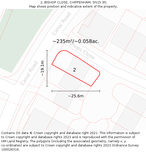 2, BISHOP CLOSE, CHIPPENHAM, SN15 3FJ: Plot and title map