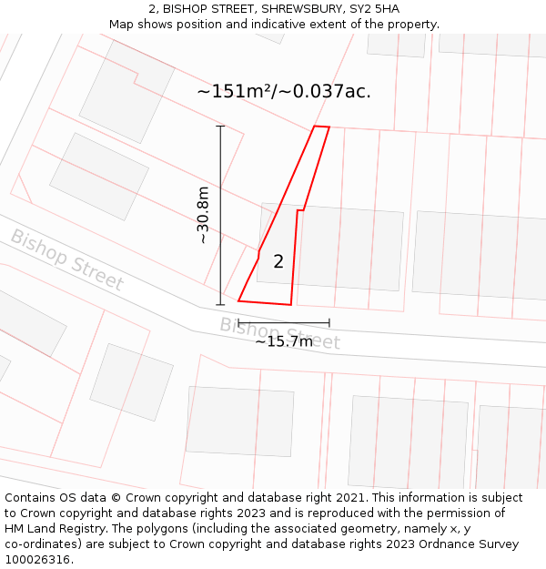 2, BISHOP STREET, SHREWSBURY, SY2 5HA: Plot and title map
