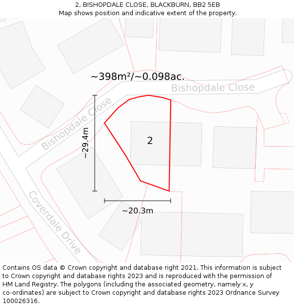 2, BISHOPDALE CLOSE, BLACKBURN, BB2 5EB: Plot and title map