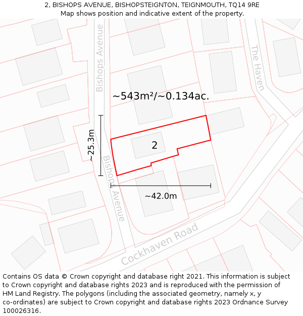2, BISHOPS AVENUE, BISHOPSTEIGNTON, TEIGNMOUTH, TQ14 9RE: Plot and title map