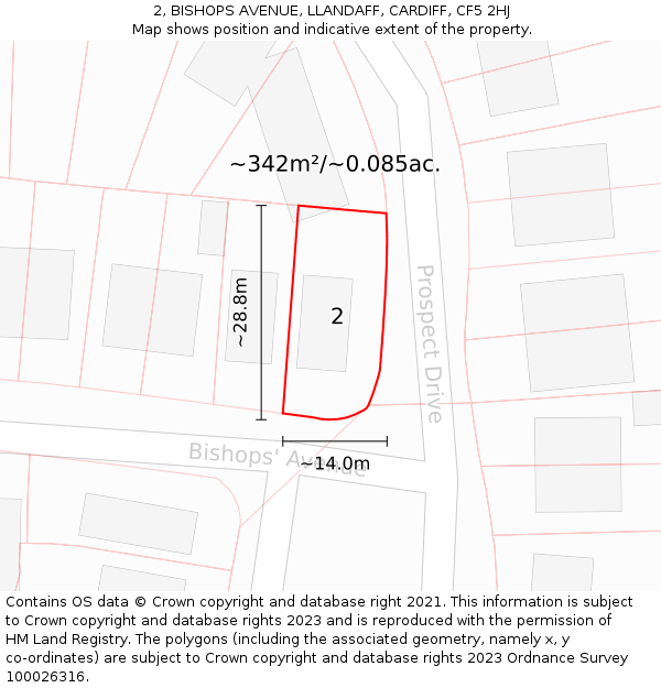 2, BISHOPS AVENUE, LLANDAFF, CARDIFF, CF5 2HJ: Plot and title map