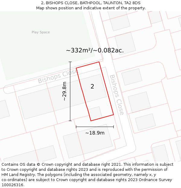 2, BISHOPS CLOSE, BATHPOOL, TAUNTON, TA2 8DS: Plot and title map
