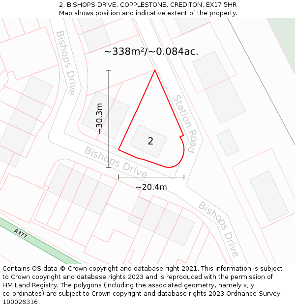 2, BISHOPS DRIVE, COPPLESTONE, CREDITON, EX17 5HR: Plot and title map