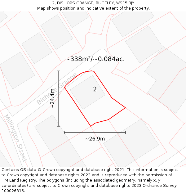 2, BISHOPS GRANGE, RUGELEY, WS15 3JY: Plot and title map