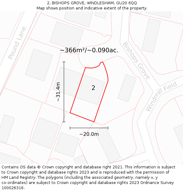 2, BISHOPS GROVE, WINDLESHAM, GU20 6QQ: Plot and title map