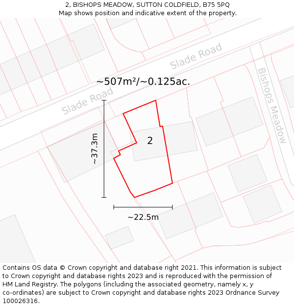 2, BISHOPS MEADOW, SUTTON COLDFIELD, B75 5PQ: Plot and title map