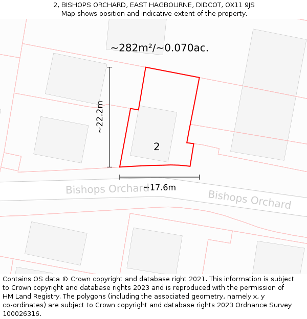 2, BISHOPS ORCHARD, EAST HAGBOURNE, DIDCOT, OX11 9JS: Plot and title map